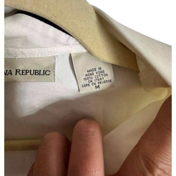 Banana Republic White Short Sleeve Button-Up Shirt Black Trim 100% Cotton Medium - Picture 5 of 6